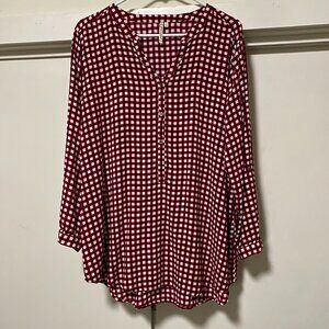 Grand & Greene, 3/4 length sleeve, red & white gingham check blouse, size 1X